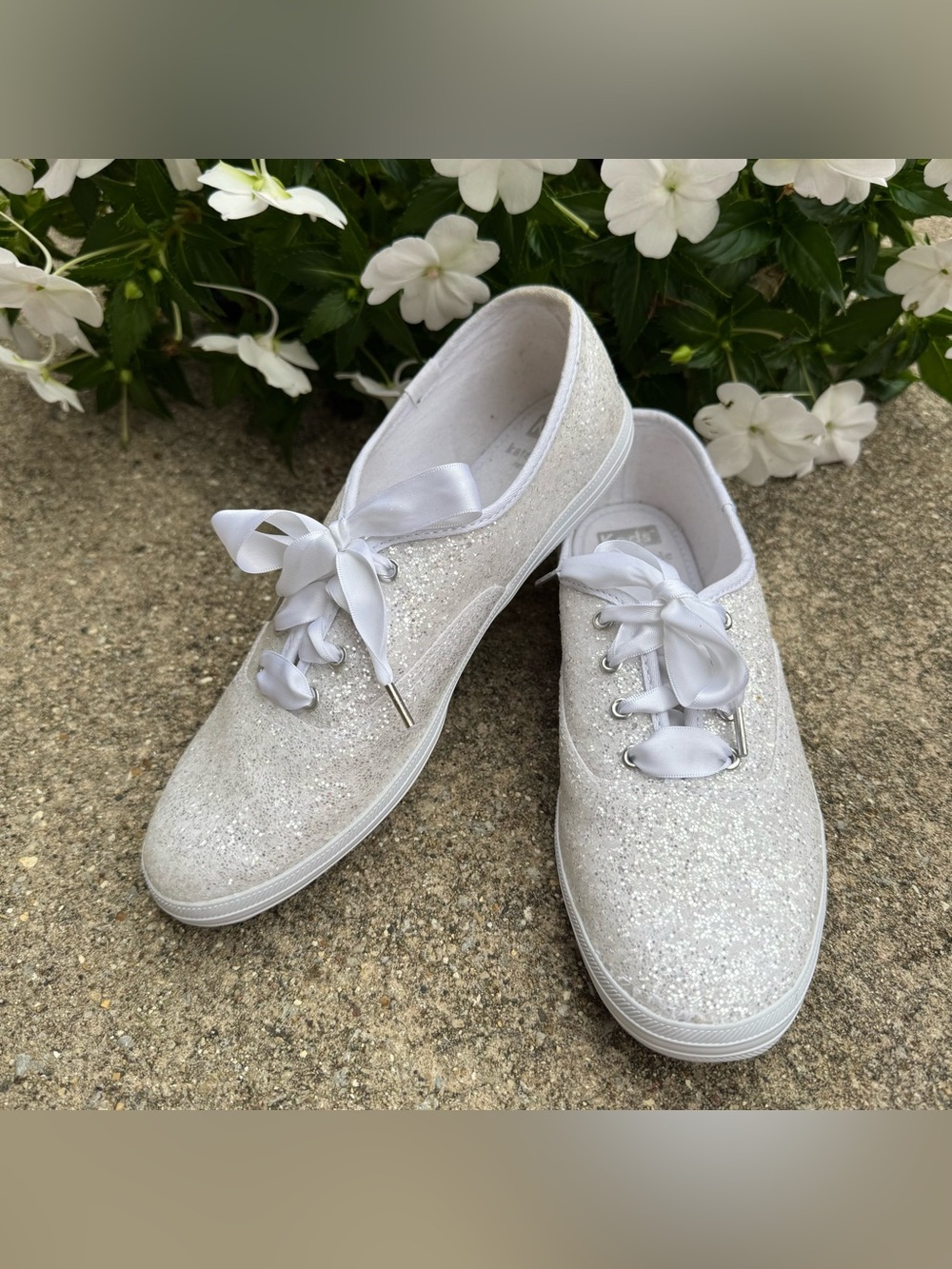 Keds X Kate Spade New York White Glitter Sneakers Women’s Size 7.5